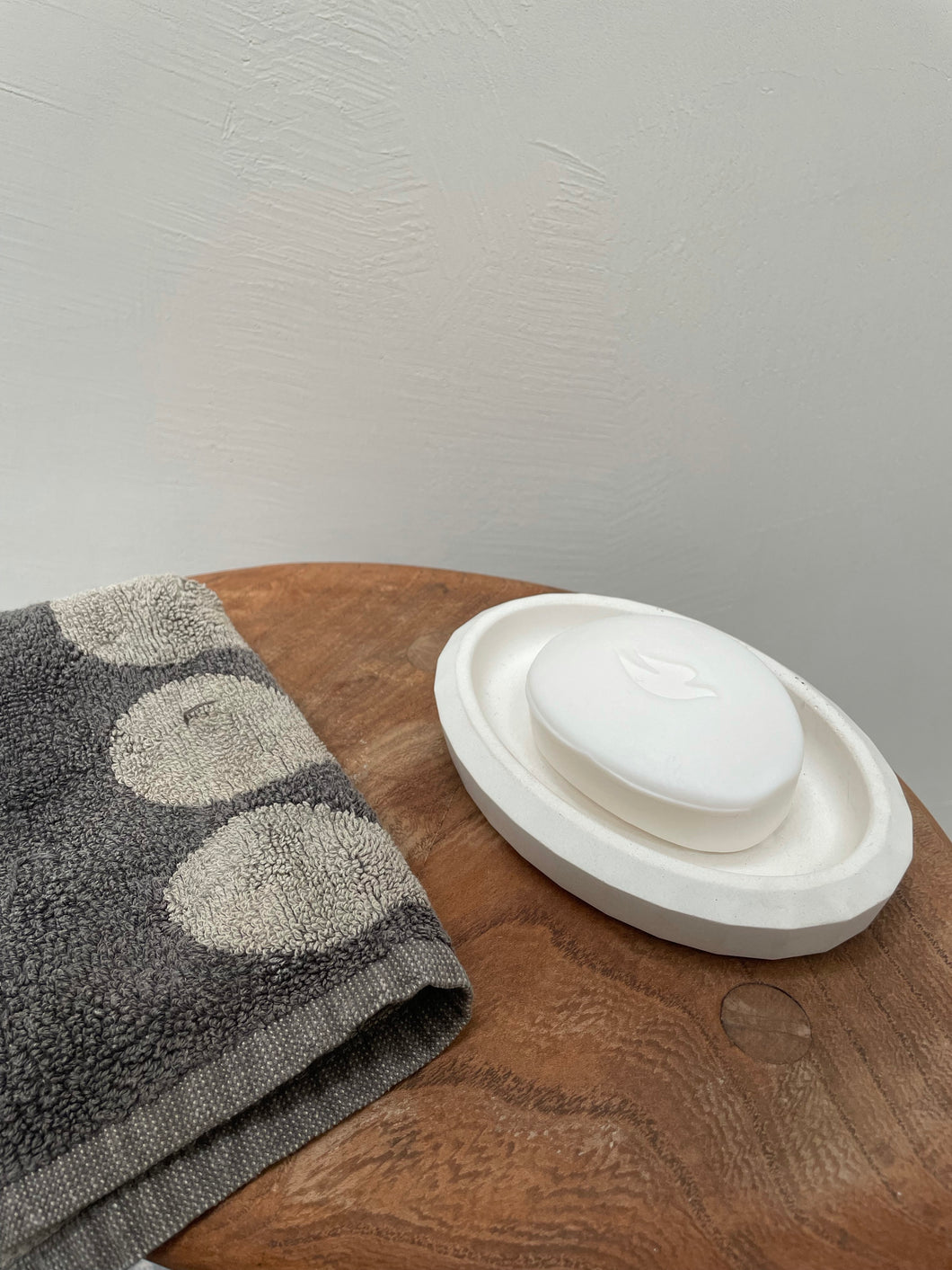 Deep concrete oval soap dish