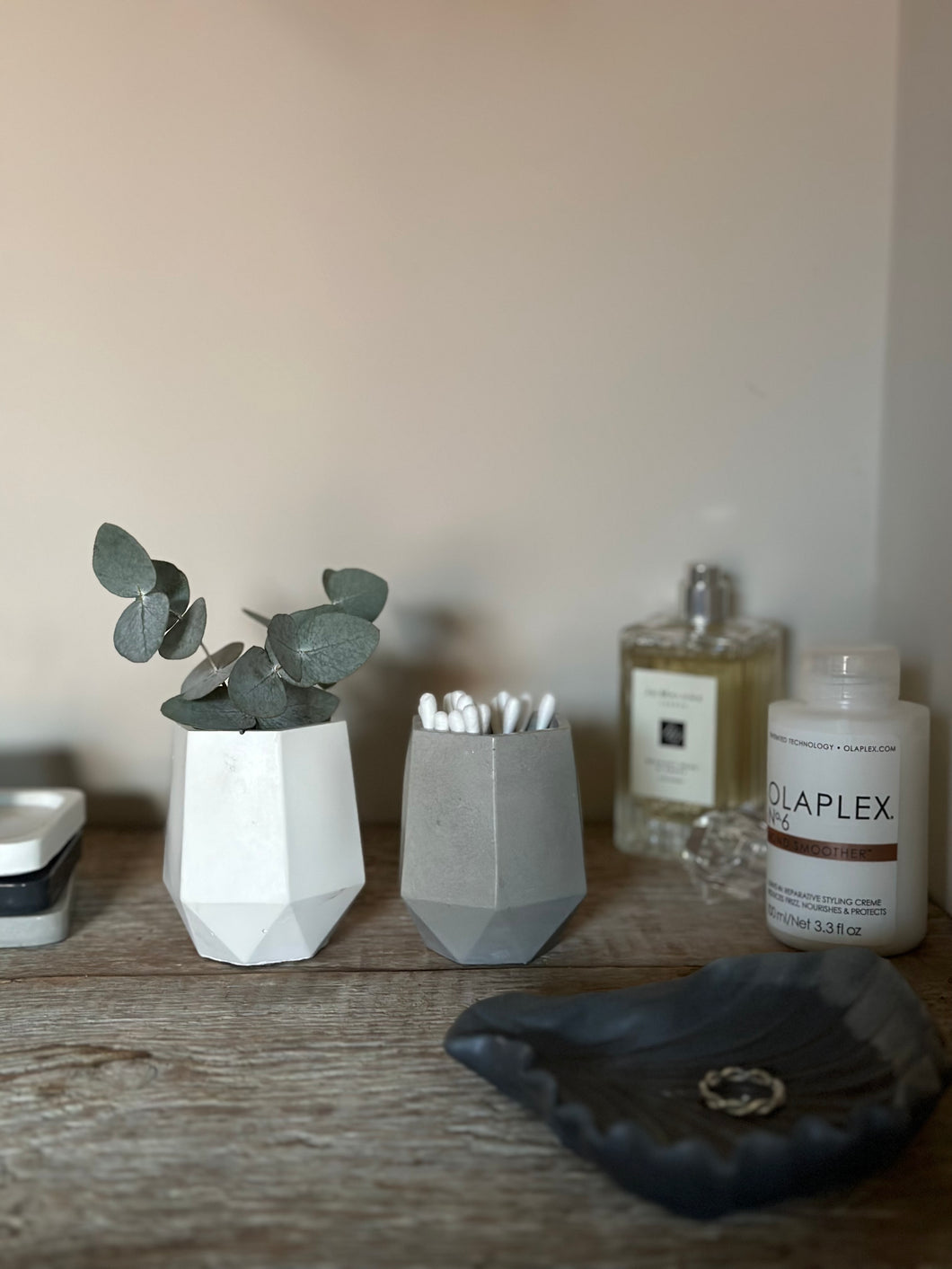 Hexagonal small concrete pot, make brush storage, cotton bud pot, gift, available in 3 colours